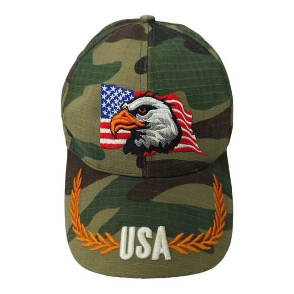 Bald Eagle USA Flag Camo Strapback Cap Embroidered Curved Brim Baseball Hat - Picture 1 of 13